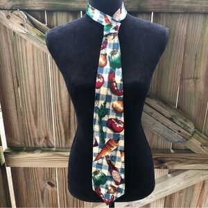 Vintage Tabasco Blue & White Checked Silk Necktie with Veggies & Spicy Hot Sauce
